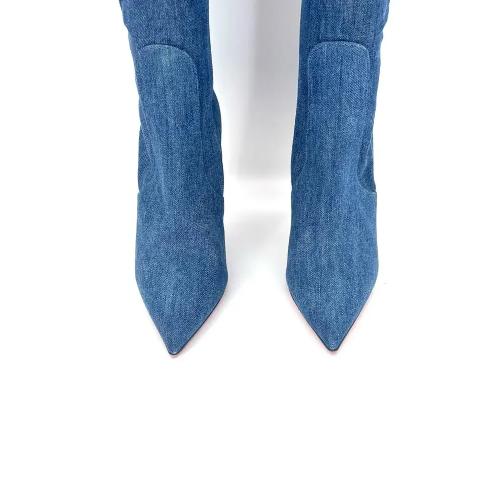 Christian Louboutin Kate Botta Alta 100 Loubi Jeans Thigh High Boots 36.5